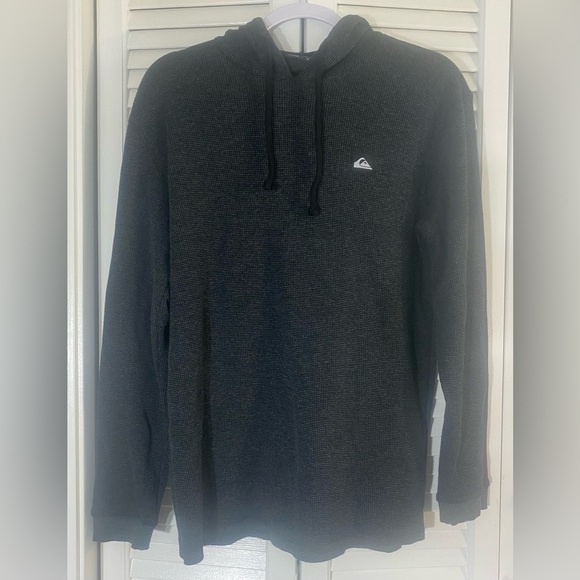 Quicksilver Black Texured Henley Hoodie, Size M, Drawstring Hood, Cuffed Sleeves - Picture 1 of 7